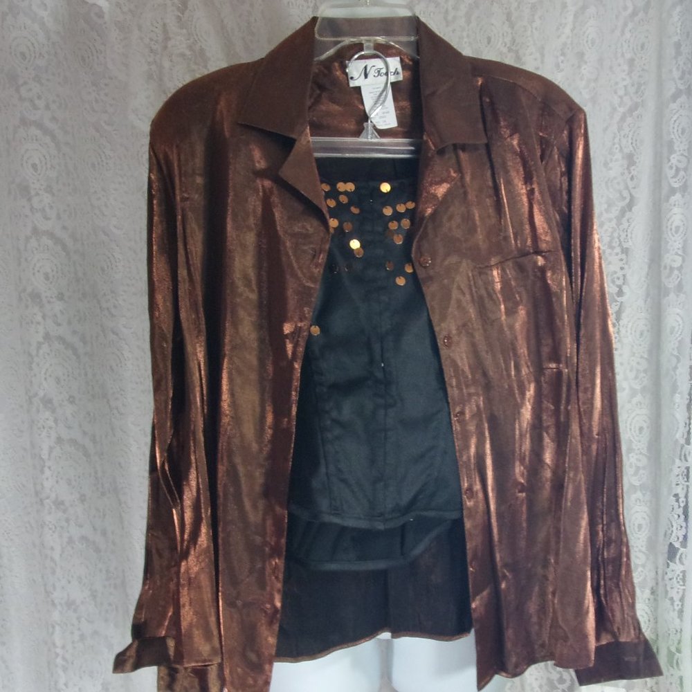 N Touch Dressy Blouse in A Shiny Copper L/S NWT  Size 14